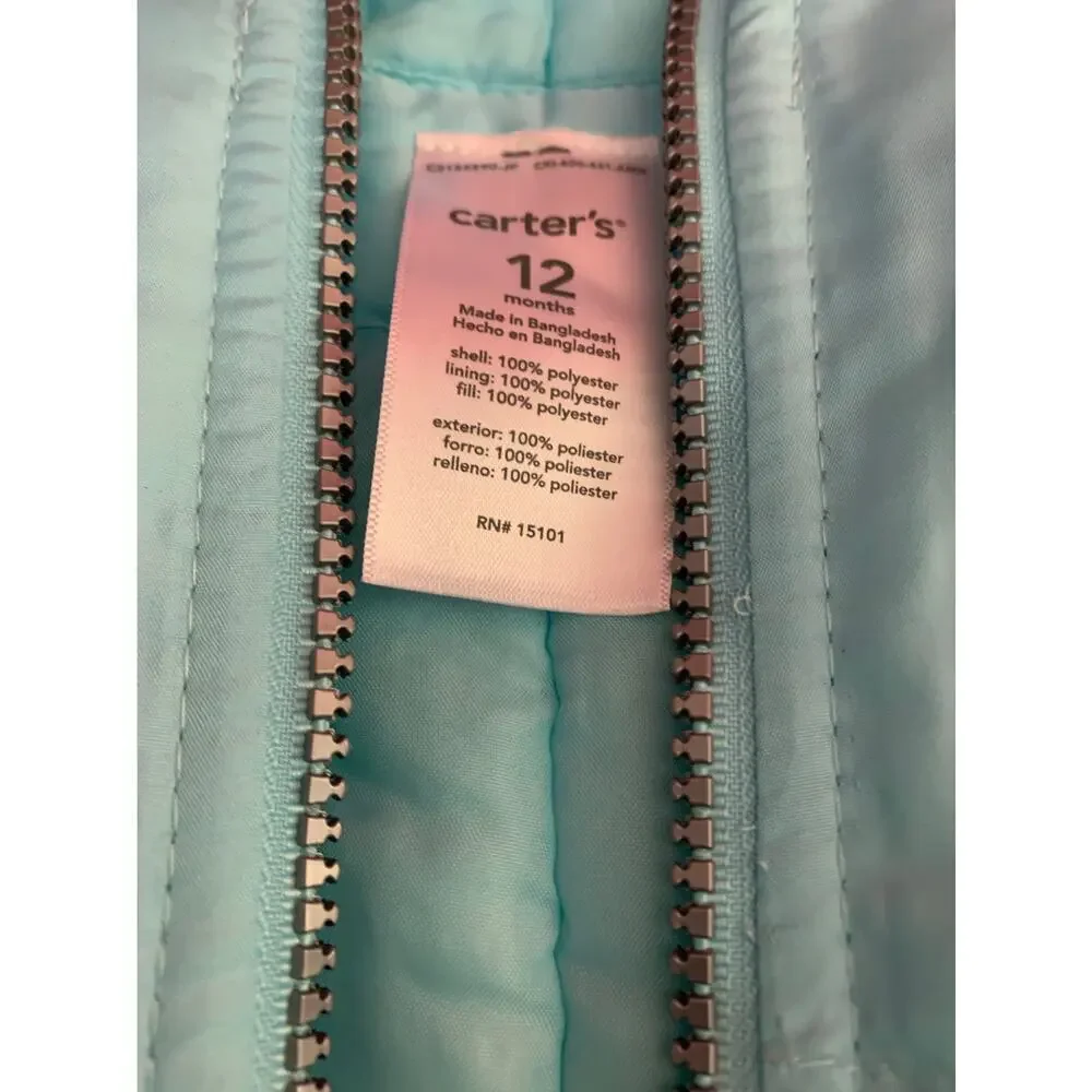 CARTER’S Girl’s NWT Mint Green Ski/Snow Bib Overalls / Size: 12 Months